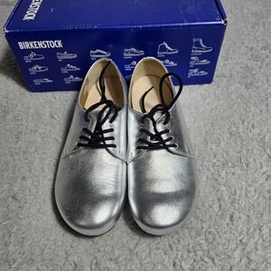 Birkenstock Saunders Silver Leather Oxford Shoes Women's EU 36 US 5 Narrow Fit